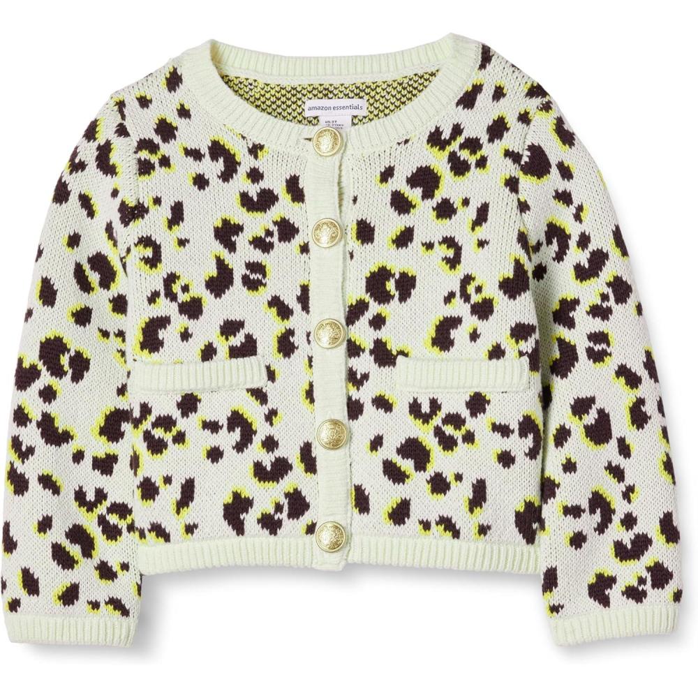 imageAmazon Essentials Girls and Toddlers Knit CardiganIvory Leopard Animal