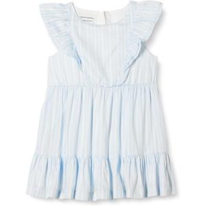 imageAmazon Essentials Girls and Toddlers Ruffle Woven DressLight Blue Stripe