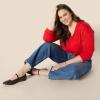 imageAmazon Essentials Womens RelaxedFit Lightweight VNeck Cropped SweaterBright Poppy Red