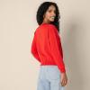 imageAmazon Essentials Womens RelaxedFit Lightweight VNeck Cropped SweaterBright Poppy Red