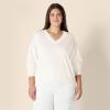 imageAmazon Essentials Womens RelaxedFit Lightweight VNeck Cropped SweaterEggshell White