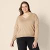 imageAmazon Essentials Womens RelaxedFit Lightweight VNeck Cropped SweaterGold Heather