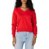 imageAmazon Essentials Womens RelaxedFit Lightweight VNeck Cropped SweaterBright Poppy Red