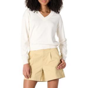 imageAmazon Essentials Womens RelaxedFit Lightweight VNeck Cropped SweaterEggshell White