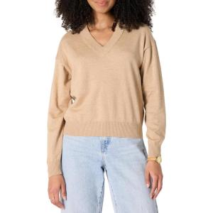 imageAmazon Essentials Womens RelaxedFit Lightweight VNeck Cropped SweaterGold Heather