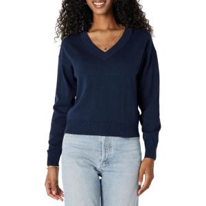 imageAmazon Essentials Womens RelaxedFit Lightweight VNeck Cropped SweaterNavy