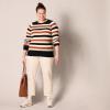 imageAmazon Essentials Womens ClassicFit Soft Touch LongSleeve Crewneck SweaterBlack Brown Rugby Stripe