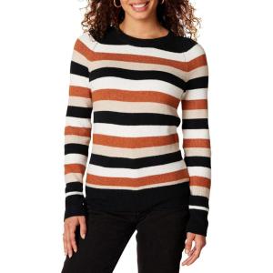 imageAmazon Essentials Womens ClassicFit Soft Touch LongSleeve Crewneck SweaterBlack Brown Rugby Stripe