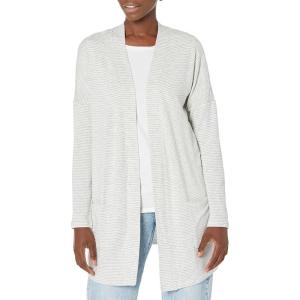 imageAmazon Essentials Womens RelaxedFit Lightweight Lounge OpenFront CardiganGrey Heather Stripe