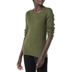 imageAmazon Essentials Womens Lightweight LongSleeve Cable Crewneck Sweater Available in Plus SizeDark Olive