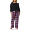 imageAmazon Essentials Womens Lightweight Flannel Pant and LongSleeve TShirt Sleep SetBlackBlue Mixed Tartan
