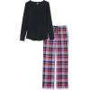 imageAmazon Essentials Womens Lightweight Flannel Pant and LongSleeve TShirt Sleep SetBlackBlue Mixed Tartan