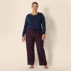 imageAmazon Essentials Womens Lightweight Flannel Pant and LongSleeve TShirt Sleep SetBurgundy PlaidNavy