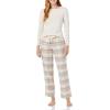 imageAmazon Essentials Womens Lightweight Flannel Pant and LongSleeve TShirt Sleep SetDusty Blue Mix PlaidOatmeal Heather