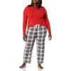 imageAmazon Essentials Womens Lightweight Flannel Pant and LongSleeve TShirt Sleep SetRed Tartan