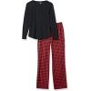 imageAmazon Essentials Womens Lightweight Flannel Pant and LongSleeve TShirt Sleep SetRedBlack  Mini Buffalo Plaid