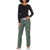 imageAmazon Essentials Womens Lightweight Flannel Pant and LongSleeve TShirt Sleep SetBlack Folkloric