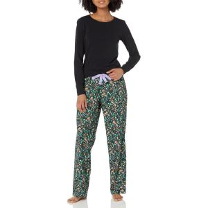 imageAmazon Essentials Womens Lightweight Flannel Pant and LongSleeve TShirt Sleep SetBlack Folkloric