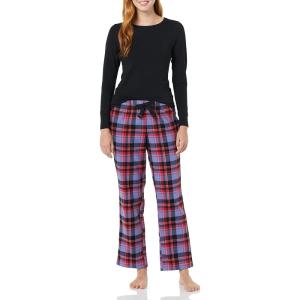 imageAmazon Essentials Womens Lightweight Flannel Pant and LongSleeve TShirt Sleep SetBlackBlue Mixed Tartan