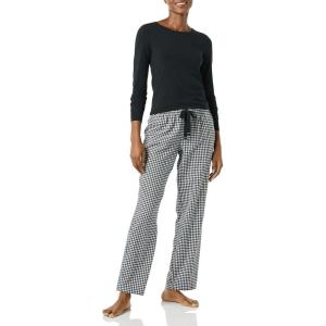 imageAmazon Essentials Womens Lightweight Flannel Pant and LongSleeve TShirt Sleep SetBlackWhite  Gingham