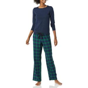 imageAmazon Essentials Womens Lightweight Flannel Pant and LongSleeve TShirt Sleep SetBlackwatch Plaid