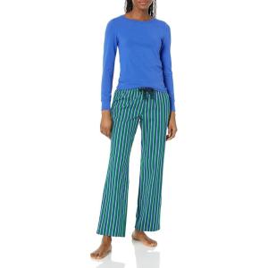 imageAmazon Essentials Womens Lightweight Flannel Pant and LongSleeve TShirt Sleep SetBlue Green Stripe
