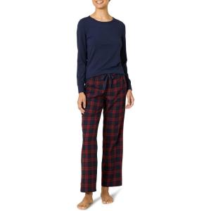 imageAmazon Essentials Womens Lightweight Flannel Pant and LongSleeve TShirt Sleep SetBurgundy PlaidNavy