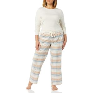 imageAmazon Essentials Womens Lightweight Flannel Pant and LongSleeve TShirt Sleep SetDusty Blue Mix PlaidOatmeal Heather