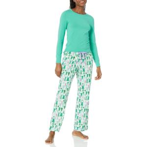 imageAmazon Essentials Womens Lightweight Flannel Pant and LongSleeve TShirt Sleep SetEcru Festive Tree