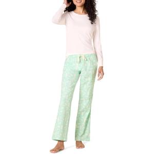 imageAmazon Essentials Womens Lightweight Flannel Pant and LongSleeve TShirt Sleep SetMint Green Forest Animals