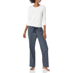 imageAmazon Essentials Womens Lightweight Flannel Pant and LongSleeve TShirt Sleep SetNavy Dots