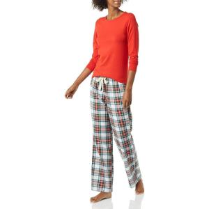 imageAmazon Essentials Womens Lightweight Flannel Pant and LongSleeve TShirt Sleep SetRed Tartan