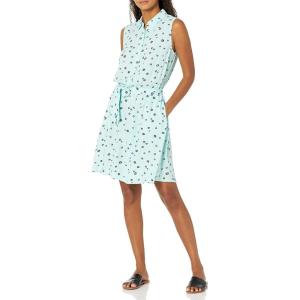 imageAmazon Essentials Womens Sleeveless RelaxedFit Woven Shirt DressAqua Blue Poppy