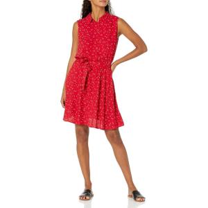 imageAmazon Essentials Womens Sleeveless RelaxedFit Woven Shirt DressRed Leafy Floral