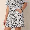 imageAmazon Essentials Womens HighRise RelaxedFit Fluid Twill PullOn Short Shirt Sold SeparatelyBlack Ivory Folk Floral