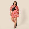 imageAmazon Essentials Womens HighRise RelaxedFit Fluid Twill PullOn Short Shirt Sold SeparatelyBright Poppy Red Multi Folk Floral