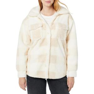 imageAmazon Essentials Womens Oversized Teddy Sherpa Shirt Jacket Previously GoodthreadsBeige Ivory Buffalo Plaid