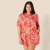 imageAmazon Essentials Womens RelaxedFit Fluid Twill ButtonDown Shirt Short Sold SeparatelyBright Poppy Red Multi Folk Floral