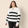 imageAmazon Essentials Womens RelaxedFit Midweight Cotton Polo Pullover SweaterEggshell White Black Big Stripe
