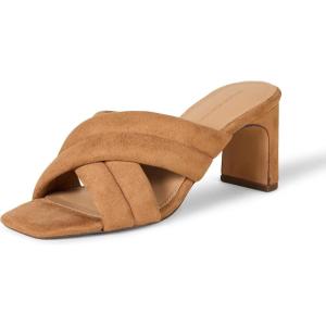 imageAmazon Essentials Womens Crossover Heeled Sandal with Padded Straps and Memory Foam InsoleTan Faux Microsuede