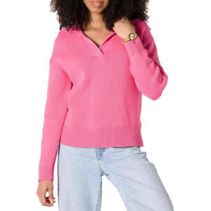 imageAmazon Essentials Womens RelaxedFit Midweight Cotton Polo Pullover SweaterHot Pink