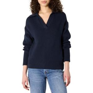 imageAmazon Essentials Womens RelaxedFit Midweight Cotton Polo Pullover SweaterNavy