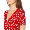 imageAmazon Essentials Womens Short Sleeve FauxWrap DressMelon Orange Flowers