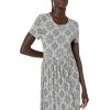 imageAmazon Essentials Womens ShortSleeve Waisted Maxi Dress Available in Plus SizeGrey Heather Tile Pattern
