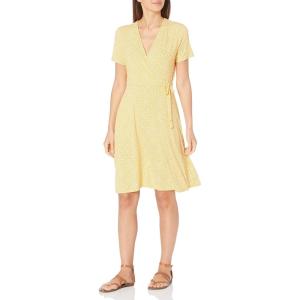 imageAmazon Essentials Womens Short Sleeve FauxWrap DressYellow Tulips