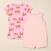 imageAmazon Essentials Unisex Babies Sleeveless and ShortSleeve Romper Set Pack of 2Pink TigerStripe
