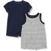 imageAmazon Essentials Unisex Babies Sleeveless and ShortSleeve Romper Set Pack of 2BlueStripe