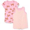 imageAmazon Essentials Unisex Babies Sleeveless and ShortSleeve Romper Set Pack of 2Pink TigerStripe