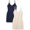 imageAmazon Essentials Womens Slim Fit Cotton Layering Slip Dress Pack of 2BeigeNavy