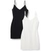 imageAmazon Essentials Womens Slim Fit Cotton Layering Slip Dress Pack of 2BlackWhite